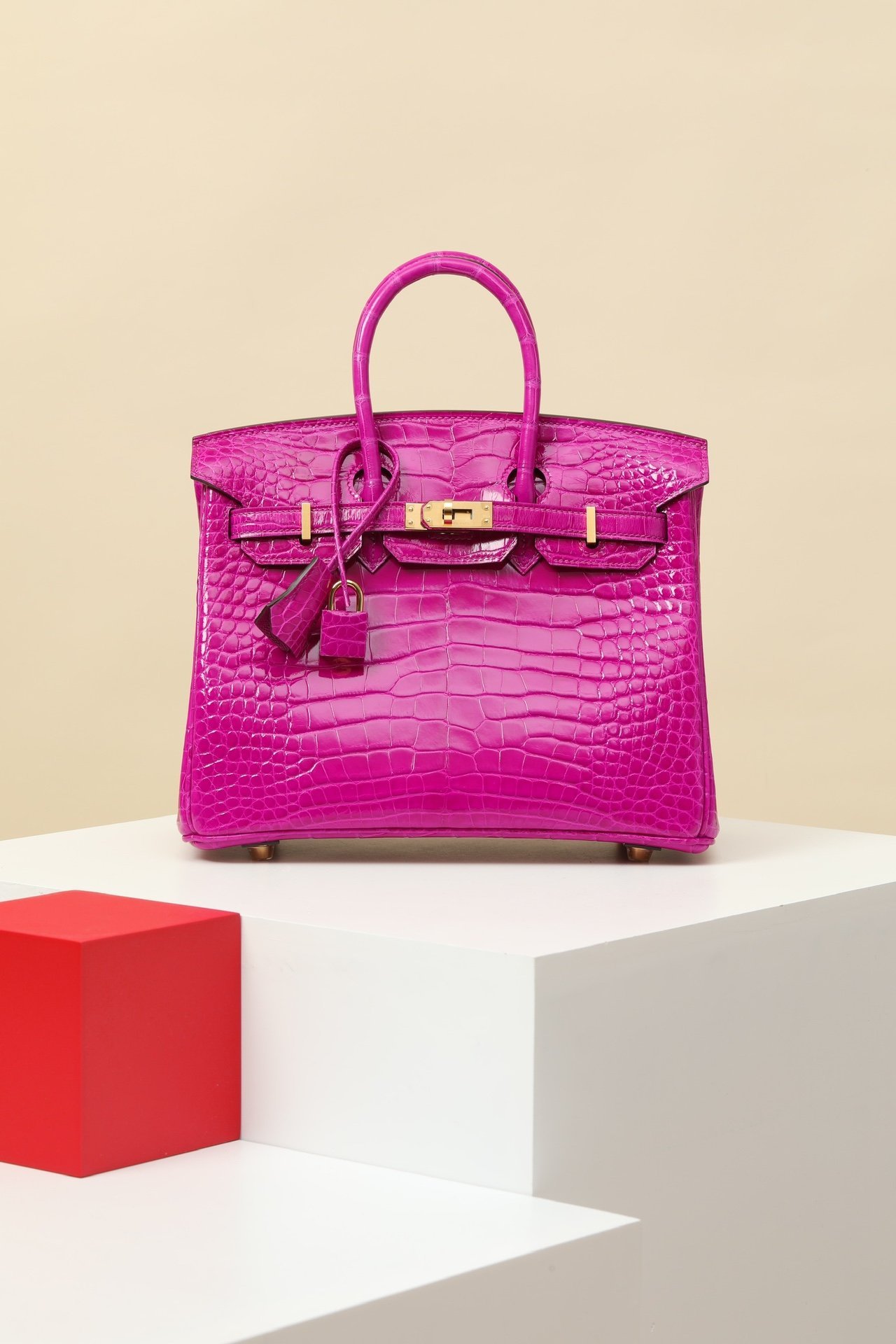 Hermès Birkin 25 Shiny Alligator Cassis J5 GHW comparison image 1 sourced from womanlvbag.com