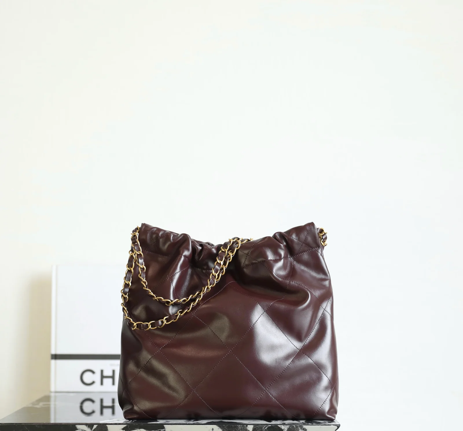 Chanel Small 22 Bag chocolate brown calfskin work commuting view 2