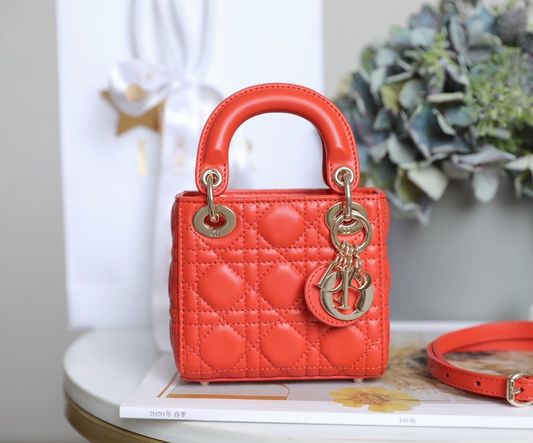 Mini Lady Dior Bag (Orange Lambskin) detail image 1 sourced from womanlvbag.com