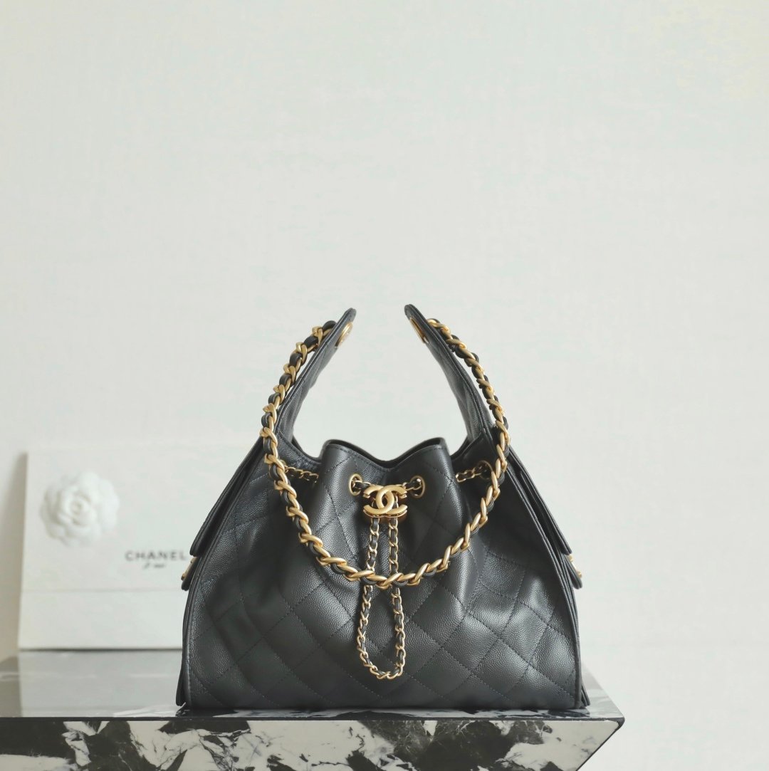 Chanel 25 Small Hobo Bag in Dark Gray with caviar leather detail image 1 sourced from womanlvbag.com