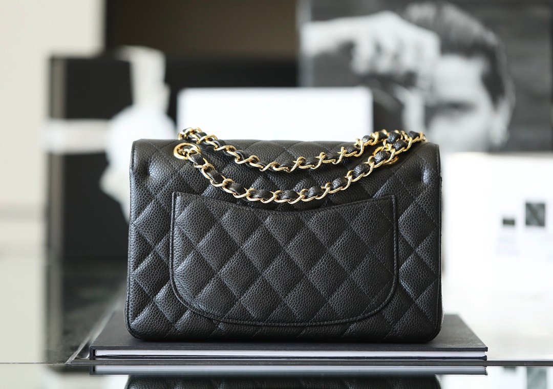 Chanel Small Classic Double Flap Bag black caviar leather 24K gold hardware view 2