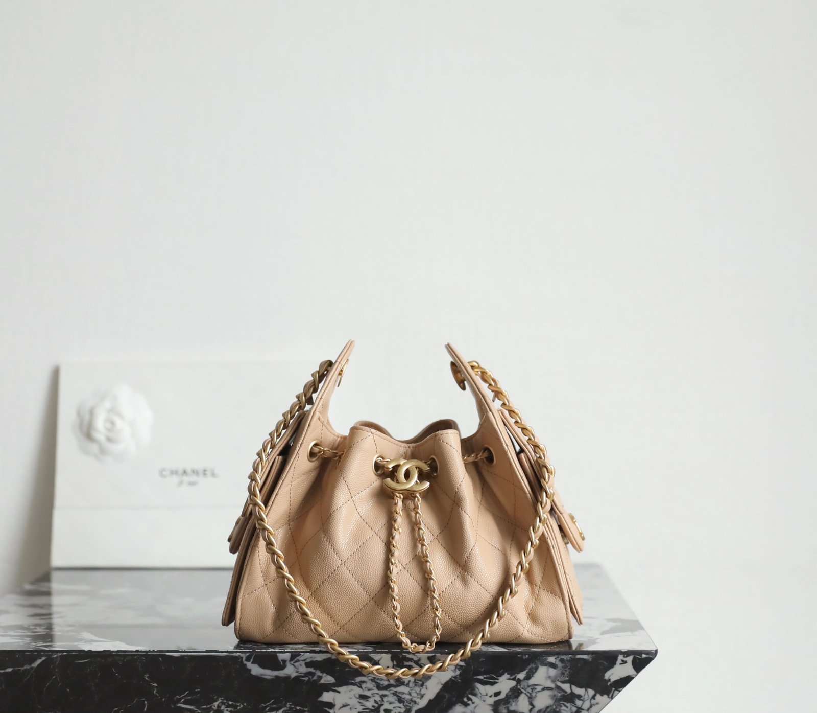 Chanel 25 Hobo Bag Mini in Apricot with Gold Hardware detail image 2 sourced from womanlvbag.com