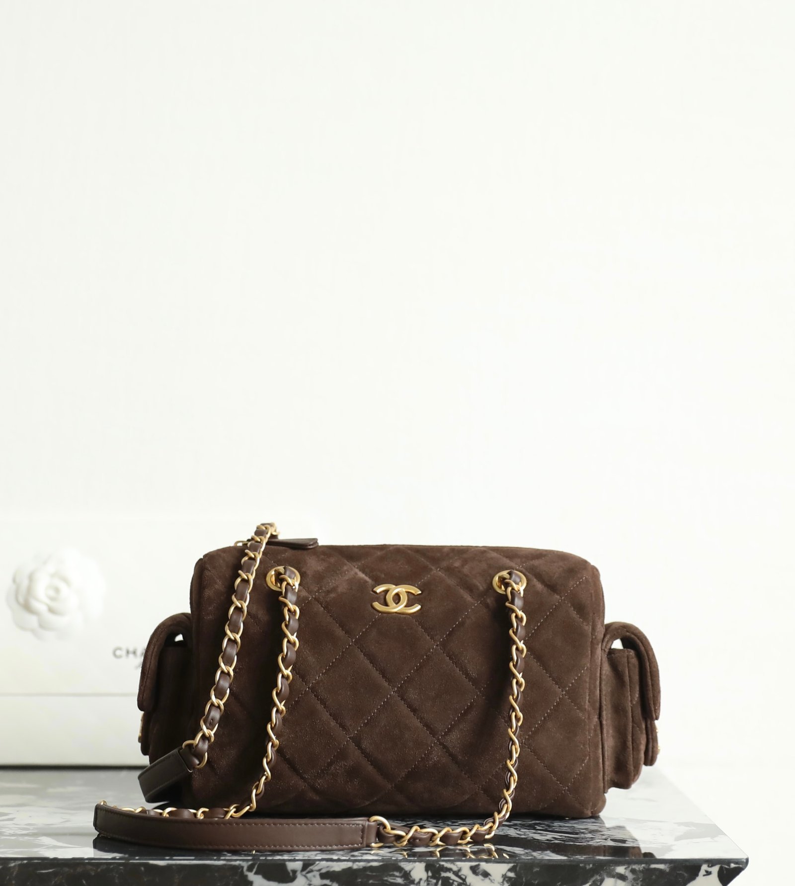 CHANEL Hobo Bowling Bag – Chocolate Suede Calfskin & 24K Vintage Gold detail image 1 sourced from womanlvbag.com