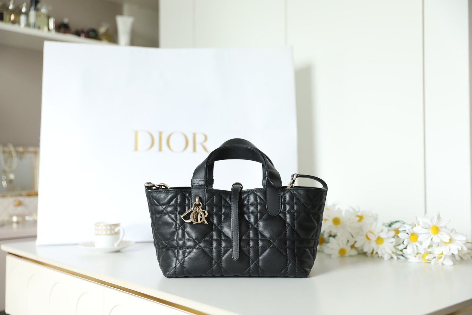Small DIOR TOUJOURS Bag (Black Calfskin) detail image 1 sourced from womanlvbag.com