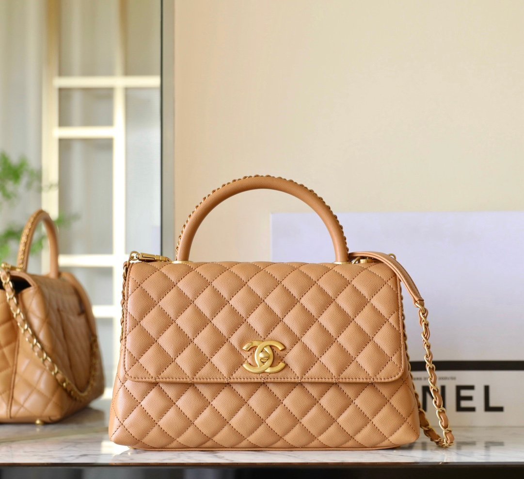 CHANEL Medium Coco Handle Bag – Caramel Caviar Leather with 24K Vintage Gold Hardware detail image 1 sourced from womanlvbag.com